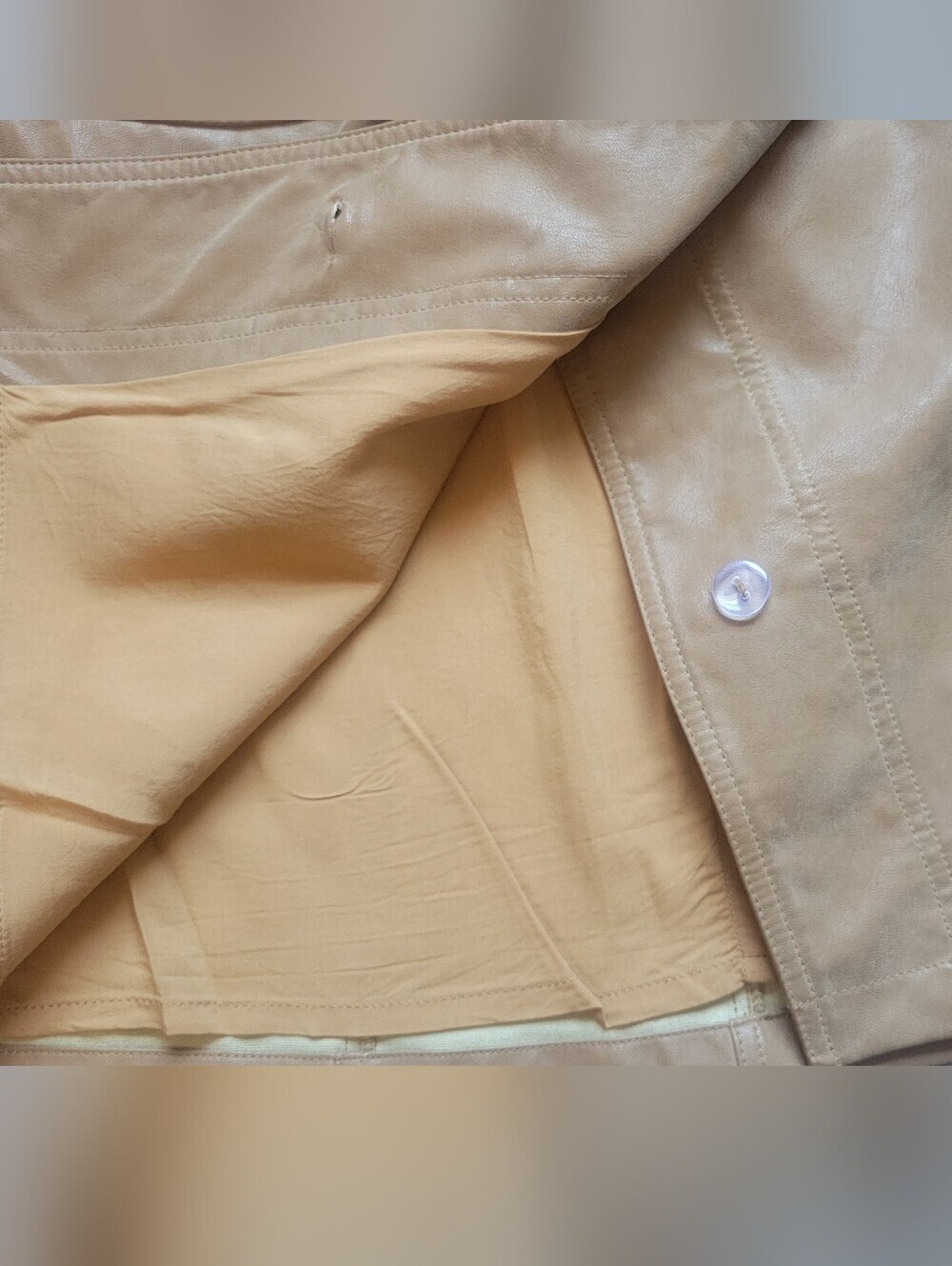 Free People Caramel Faux Leather Mini Skirt with Buckle Detail - Picture 3 of 12